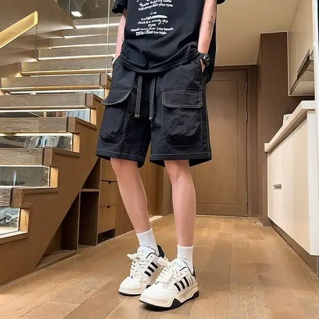 夏季薄款冰丝短裤男孩初中学生休闲工装裤青少年大童运动五分裤子商品大图