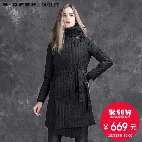 s.deer【新品】圣迪奥女冬装复古平行压线斜襟羽绒服S15482438商品大图