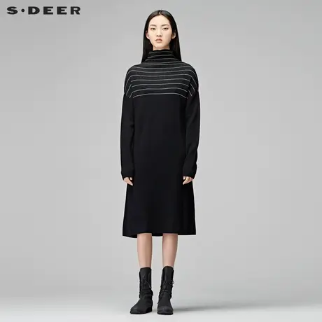 sdeer圣迪奥女装简约设计感条纹高领长款针织衫S17483558🙌商品大图