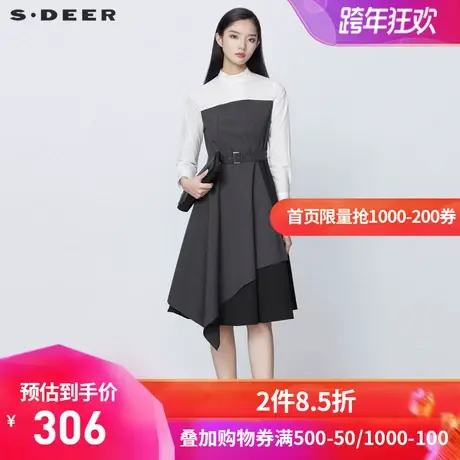 sdeer圣迪奥2021秋装新品立领风琴褶格纹衬衫拼接连衣裙S21361203🗾商品大图