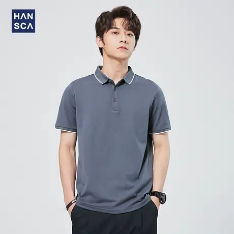 汉斯卡2022夏季短袖POLO衫男撞色罗纹网眼透气翻领珠地棉薄款上衣图片