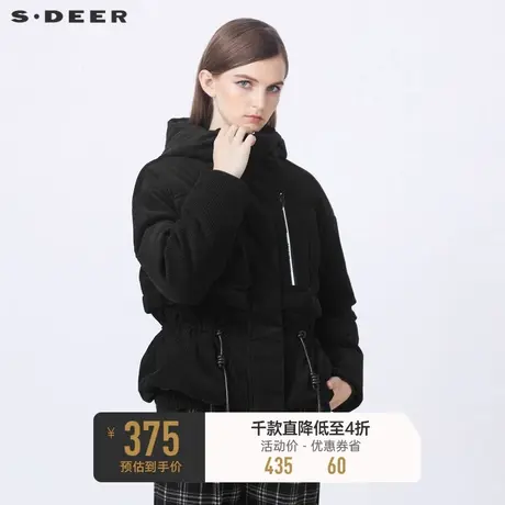 sdeer圣迪奥秋冬高领连帽收腰复古灯芯绒羽绒服S21462426☝商品大图