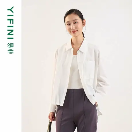 [专柜同款]Yifini/易菲下摆抽绳简约时尚宽松衬衫休闲外套上衣女商品大图