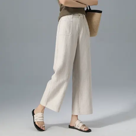 高腰天丝亚麻阔腿裤女夏季薄款2025新款小个子九分裤子休闲直筒裤图片