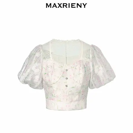 【奥莱】MAXRIENY欧式田园风雪纺衫夏款甜美方领泡泡袖上衣图片
