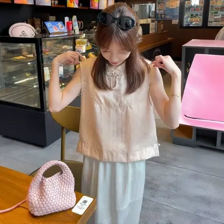 新中式国风无袖衬衫女装2025新款夏季高级感宽松显瘦短款气质上衣图片