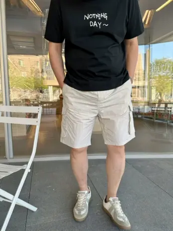 DAEVU夏新款简约薄料潮胖子大号加肥加大码男士休闲工装短裤商品大图