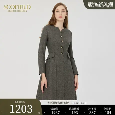 【羊毛】Scofield女装复古格子长袖收腰显瘦连衣裙秋季新品商品大图