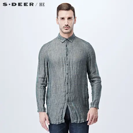 S.Deer/He圣迪奥男装文艺抓皱亚麻男士长袖衬衫H15170524图片