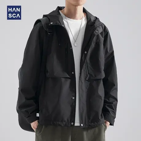hansca山系连帽外套男2024秋冬季潮流户外防风防水宽松工装夹克衫商品大图