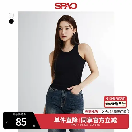 SPAO韩国同款夏季女士简约时尚纯色无袖圆领T恤SPRNE38A02图片