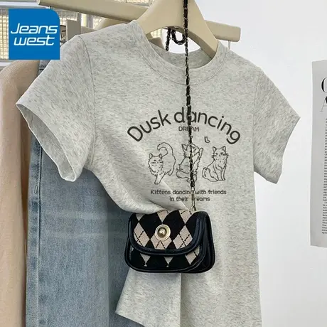 KV真维斯修身圆领短袖正肩T恤女夏季 辣妹体恤小个子半袖短款上衣图片