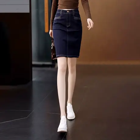 丹宁蓝百搭牛仔半身裙子高腰显瘦中长款a字裙女夏季新款一步裙图片