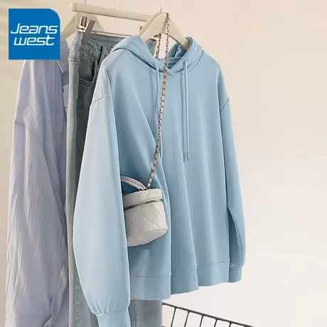 KV真维斯短款蓝色卫衣女2025新款春秋款小个子慵懒风连帽外套上衣商品大图