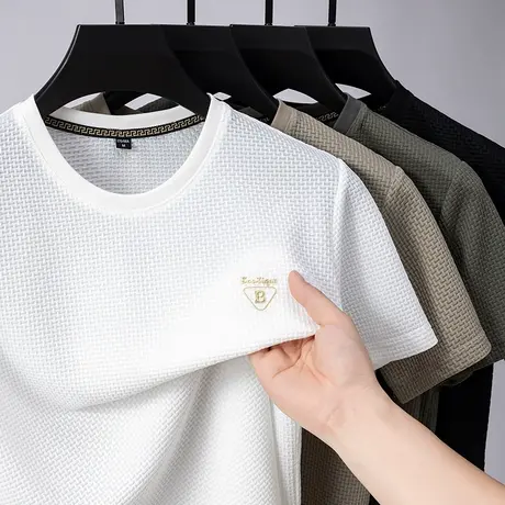 冰丝短袖T恤男士2025夏季新款潮流时尚百搭半袖体恤打底衫上衣服商品大图