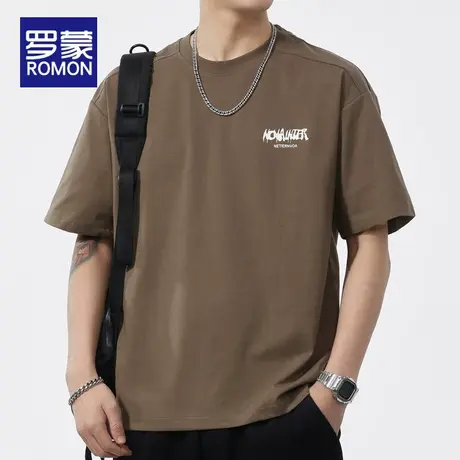 罗蒙男士短袖t恤2025新款宽松美式重磅印花潮牌圆领半袖上衣男款图片