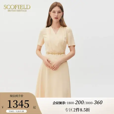 Scofield女装夏季新款领印花法式复古短袖收腰优雅气质雪纺连衣裙图片