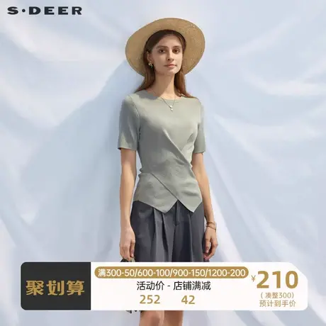 sdeer圣迪奥女装罗纹圆领交叉不规则修身针织衫S23263505🔥商品大图