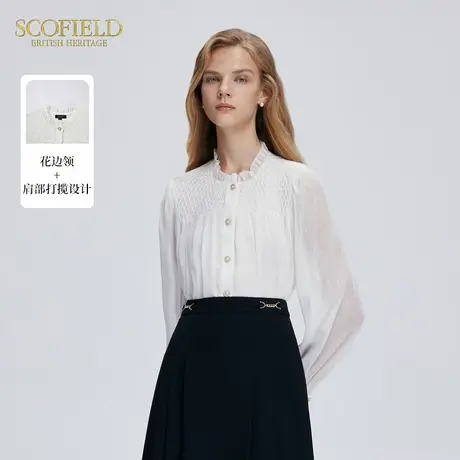 Scofield女装半高领荷叶边衬衫优雅气质泡泡袖雪纺衫秋季上衣商品大图
