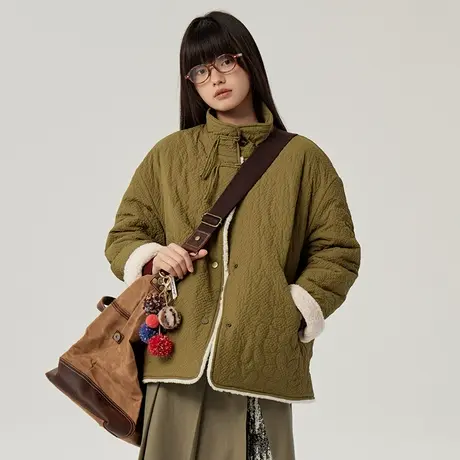 omont蛋挞家 双面穿羊羔毛厚外套秋冬季百搭保暖宽松棉衣棉服图片