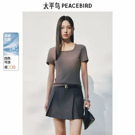 【来了就好】太平鸟索罗娜大U领短袖T恤多巴胺辣妹上衣商品大图