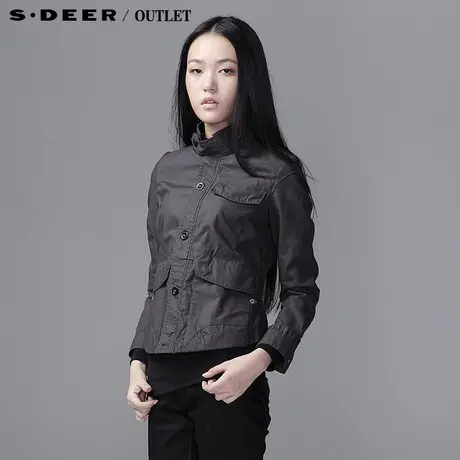 sdeer圣迪奥女装全棉立领搭袢女式短夹克外套3382291图片
