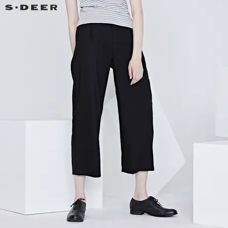 sdeer圣迪奥女装潮时尚休闲暗褶直筒黑色九分裤S20260814图片