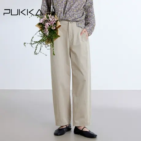 蒲PUKKA 纯棉休闲裤女春夏新品宽松高腰舒适直筒萝卜裤商品大图