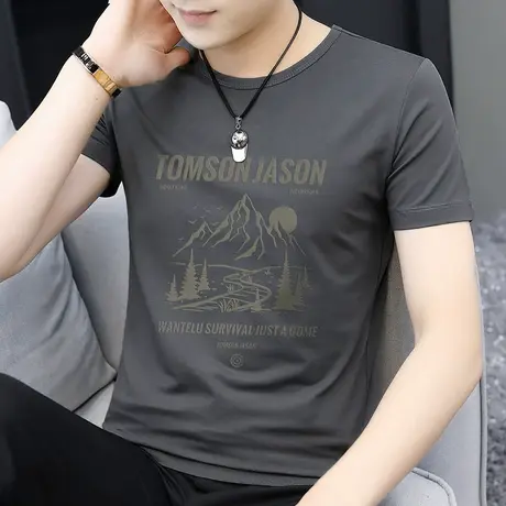 莫代尔短袖t恤男装2025新款夏季冰丝速干半袖潮牌印花体恤上衣服商品大图