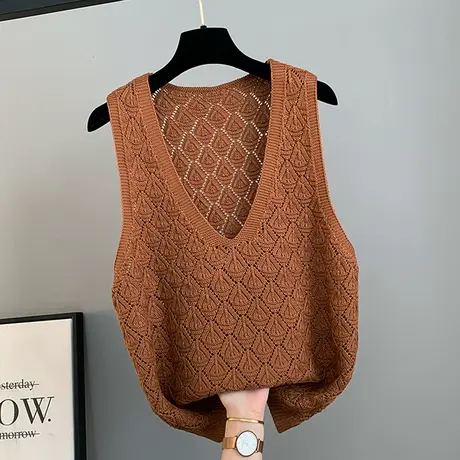 v领镂空针织马甲背心女2025春季新款宽松纯色马夹无袖毛衣坎肩潮图片