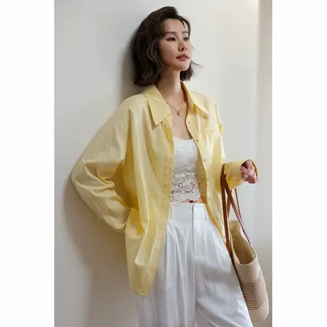 弥古黄色防晒衬衫外套女宽松衬衣外搭2025夏季新款多巴胺苎麻上衣商品大图
