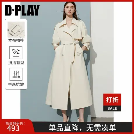 DPLAY2025年春季新款白色风衣外套女大气好看流行宽松长款大衣商品大图