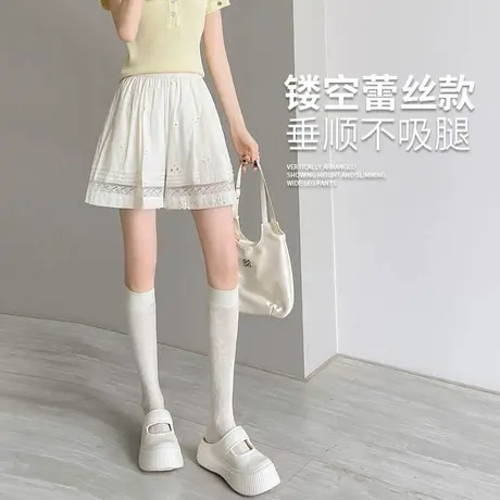 冰丝镂空蕾丝短裤女夏季薄2025新款高腰宽松垂感裙裤休闲阔腿裤子商品大图