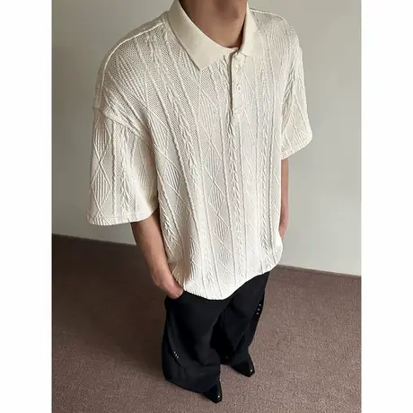 半袖POLO衫男新款2025夏季美式休闲翻领体恤大码潮牌纯色宽松上衣图片