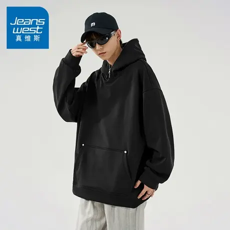 N5真维斯男士连帽卫衣2025秋季新款美式宽松重磅外套男生春秋帽衫商品大图