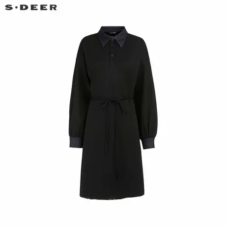 sdeer圣迪奥女装学院风翻领收腰假两件衬衫连衣裙S251Z1201商品大图