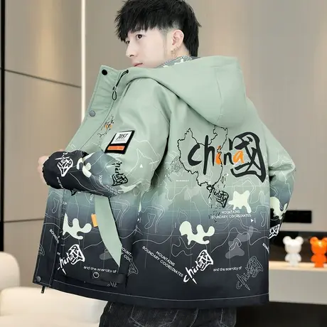 外套男春秋季休闲帅气连帽夹克青少年学生中国风渐变色国潮冲锋衣图片