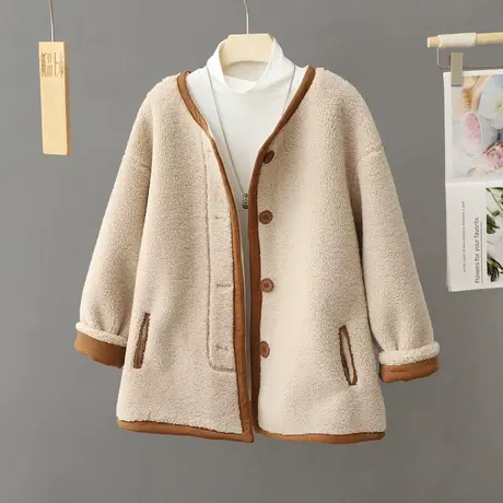 新款小香风外套女小个子秋冬季仿羊羔毛皮草加厚皮毛一体外套上衣商品大图