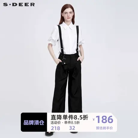 sdeer圣迪奥女装休闲压褶口袋背带阔腿黑色长裤S22160807🎄商品大图