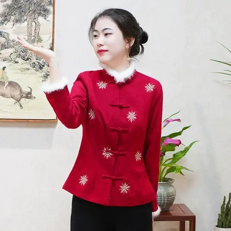 筠雅中国风女装冬装唐装女冬棉袄女士休闲加厚时尚修身显瘦外套图片