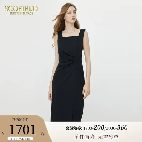 Scofield时尚柔美方领无袖连衣裙优雅气质小黑裙女装2023夏季新款商品大图