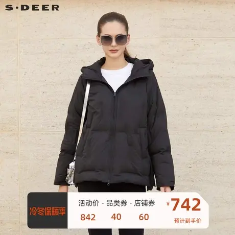 sdeer圣迪奥女装高领连帽肌理宽松短款羽绒服S23463101🕖商品大图