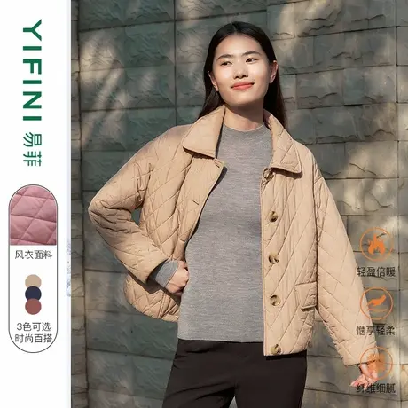 Yifini/易菲宽松百搭休闲轻薄款翻领棉衣女通勤时尚棉服上衣外套商品大图