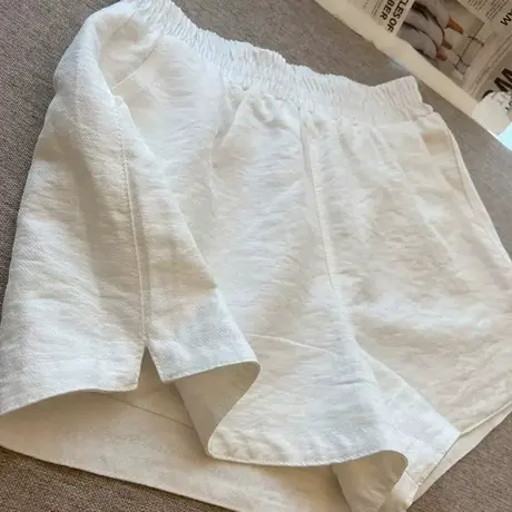 简约纯色开叉阔腿休闲短裤女夏季松紧高腰宽松百搭运动跑步热裤潮商品大图