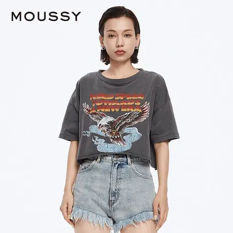 MOUSSY 夏季甜酷风老鹰印花宽松短款T恤女028HSQ90-0481图片