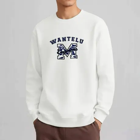 320g重磅圆领套头卫衣男加绒保暖无帽上衣服宽松潮流白色长袖t恤图片