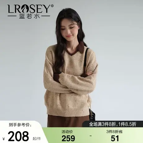 【杂色点点纱针织衫】蓝若水大码秋装新款翻领宽松慵懒风打底毛衣图片