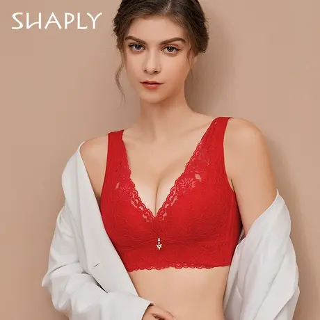 Shaply/莎莲妮本命年内衣女红色蕾丝小胸聚拢调整型收副乳文胸商品大图