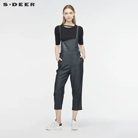 sdeer圣迪奥女装个性撞色字母网纱拼接不对称直筒背带裤S19280842图片