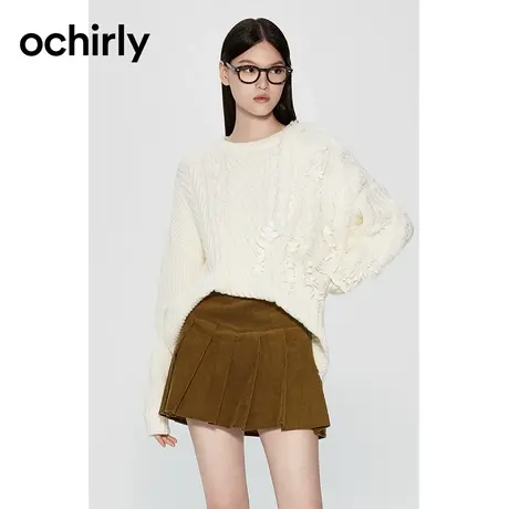 ochirly欧时力 落肩宽松毛衣女2023新款冬装针织衫软糯流须花朵商品大图